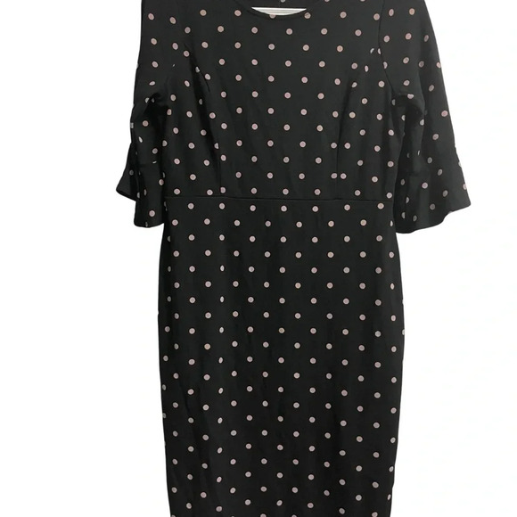 NEW Old Navy Black Gray Polka Dot Ponte Sheath Bell Ruffle Sleeve Dress Medium - Picture 3 of 6